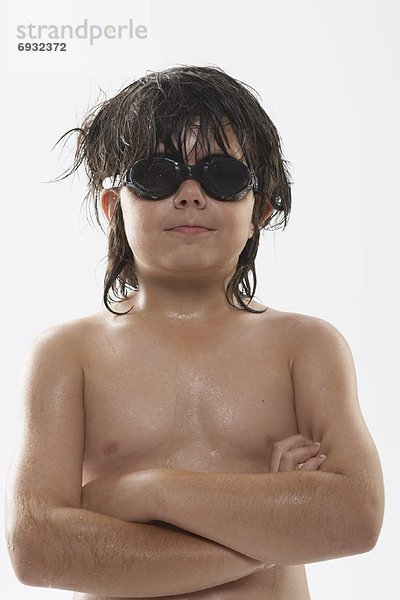 Portrait  Junge - Person  Schutzbrille  Kleidung  schwimmen