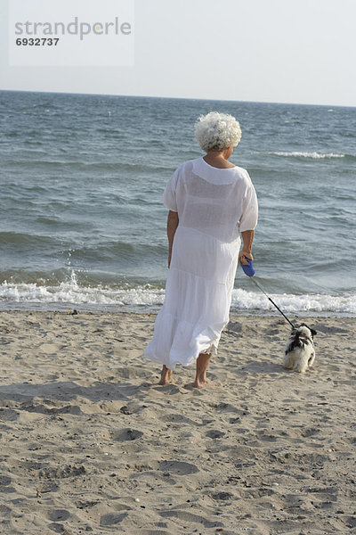 Frau  gehen  Strand  Hund