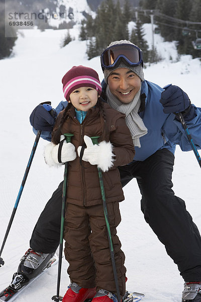 Menschlicher Vater  Hügel  Ski  Tochter  British Columbia  Kanada