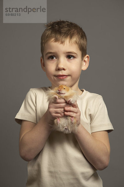 Junge - Person  klein  halten  Hamster