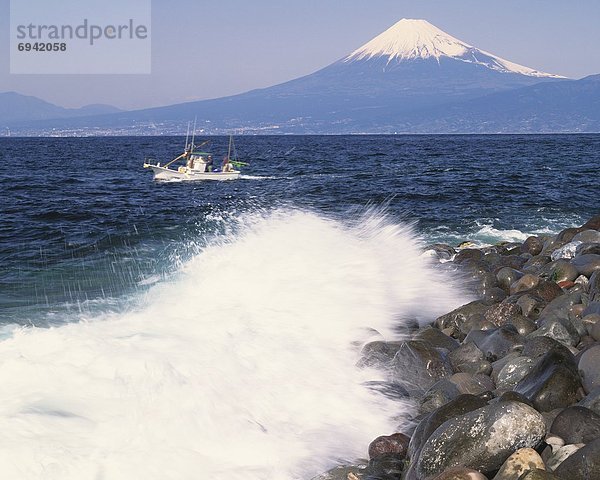 Felsbrocken Ansicht Fuji Japan Shizuoka Präfektur Wellen brechen