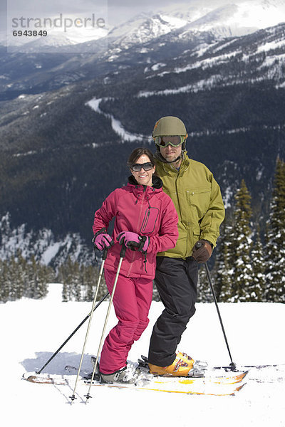 Portrait of Couple Skiing  Whistler  British Columbia  Canada