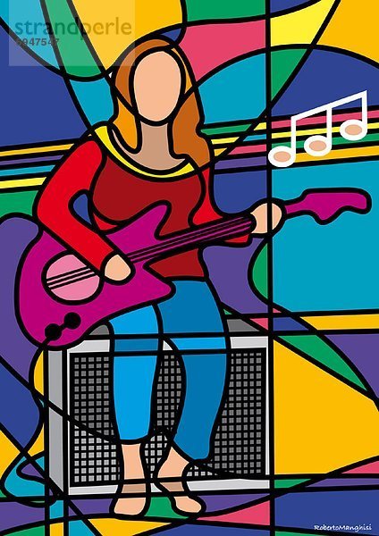 Frau  Illustration  Gitarre  Elektrische Energie  spielen