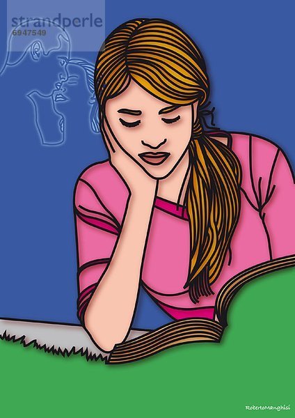Illustration  Mädchen  vorlesen