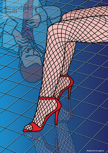 Illustration of Womans Legs  Reflection of Man in Tiles