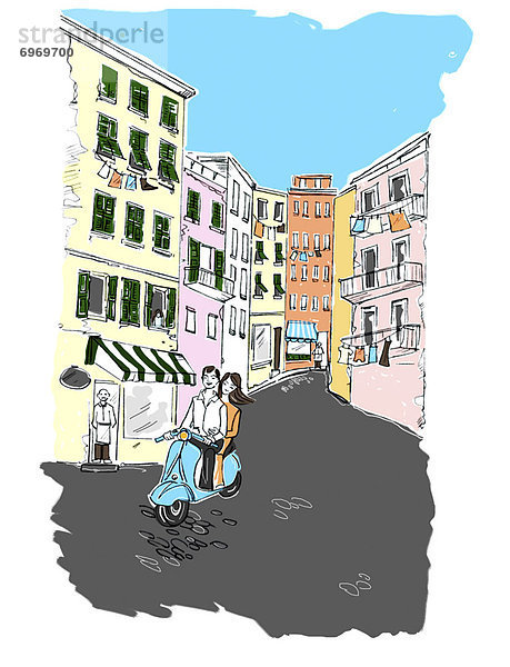 Illustration Kickboard Cinque Terre Italien Riomaggiore