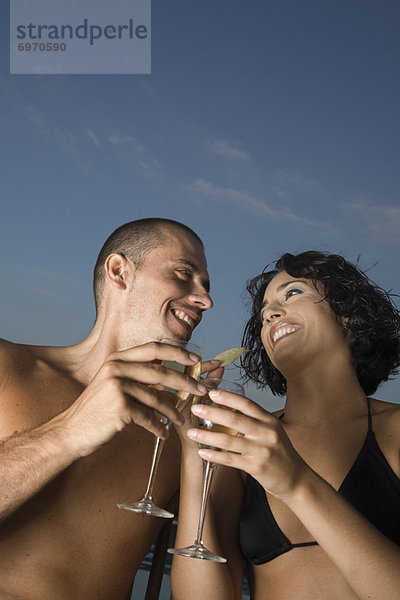 Couple Toasting with White Wine  Rome  Italy