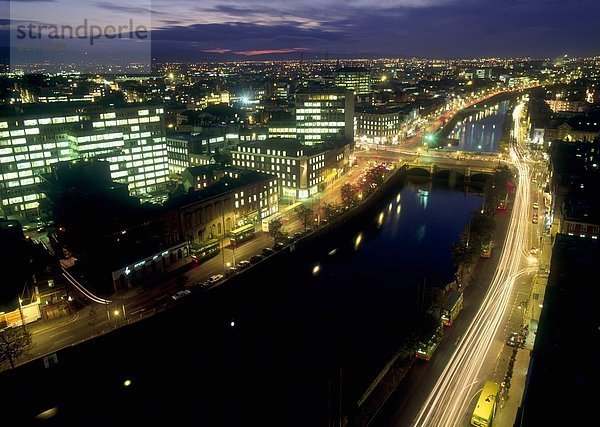 Dublin City  Aerial View Of Dublin City  At Night Across River Liffey