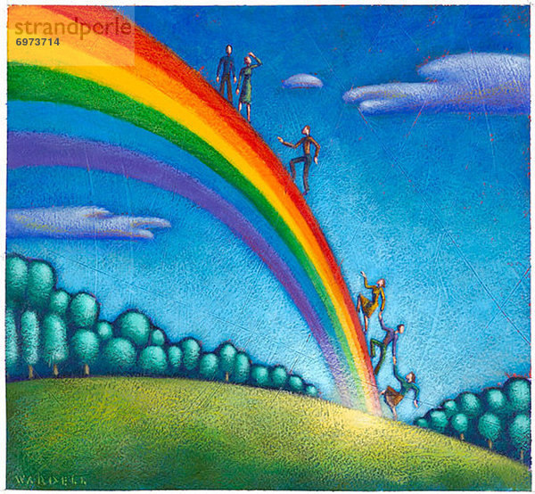 Mensch  Menschen  Illustration  klettern  Regenbogen