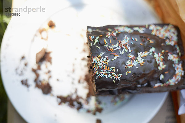 Teller  Kuchen  Schokolade  Hälfte