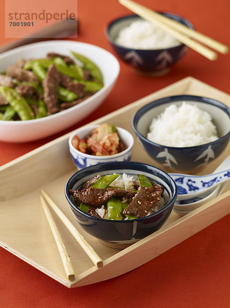 Reis  Reiskorn  südkoreanisch  Rindfleisch  Rind
