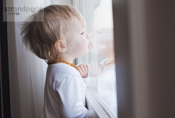 Portrait  Fenster  hinaussehen  Mädchen  Baby