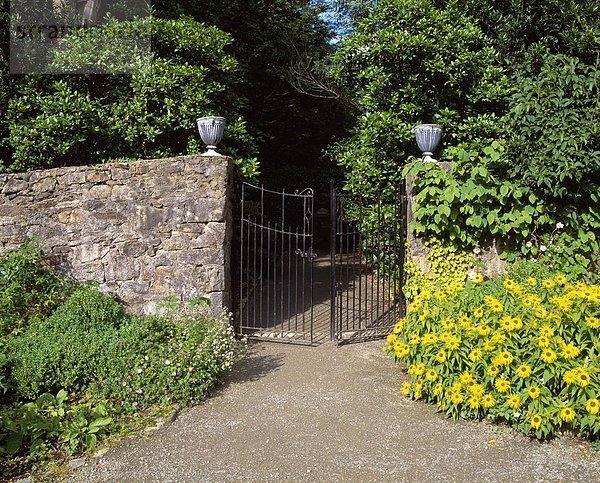 Glenveagh Co Donegal  Walled Potager  Gate With Inula Late Summer