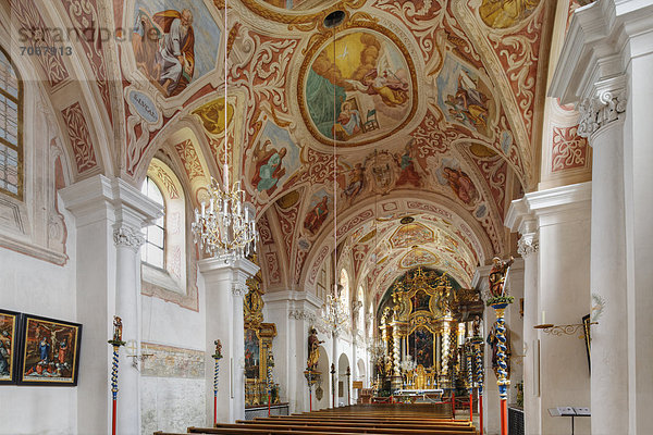 Fresken und Stuckmalerei von Giovanni Carlone in Pfarrkirche Mariä Himmelfahrt  Pfarrkirchen im Mühlkreis  Mühlviertel  Oberösterreich  Österreich  Europa