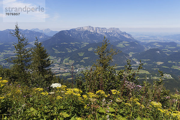 Blick vom Kehlstein zum Untersberg  rechts Salzachtal  Berchtesgaden  Berchtesgadener Alpen  Oberbayern  Bayern  Deutschland  Europa