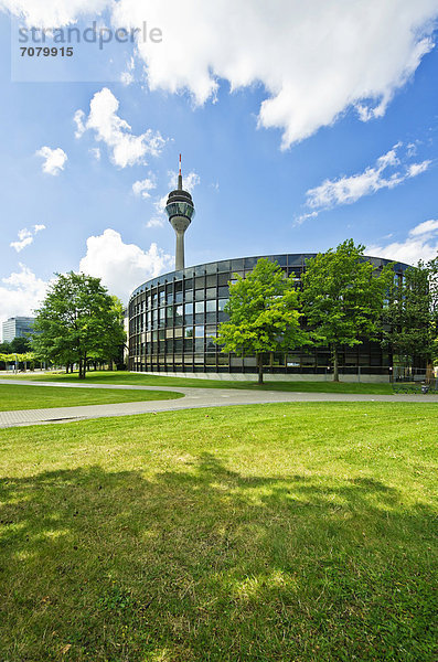Blick von der Oberkassler Br¸cke auf den Landtag und Rheinturm  Landeshauptstadt D¸sseldorf  Nordrhein-Westfalen  Deutschland  Europa