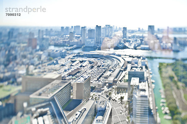 Gebäude  Tokyo  Hauptstadt  Boot  vertäut  Ansicht  Erhöhte Ansicht  Aufsicht  heben  Zimmer  Innenstadt