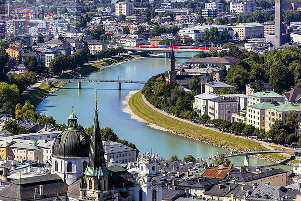 Austria  Salzburg  View from fortress of Hohensalzburg City over River Salzach