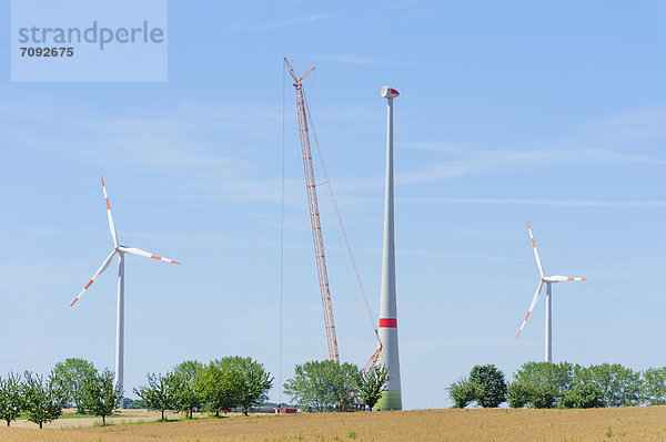 Germany  Saxony  Construction of wind wheel with crane