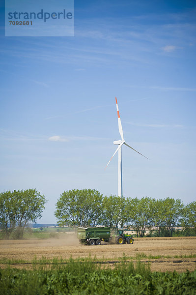 Germany  Saxony  View of wind turbine in wind park