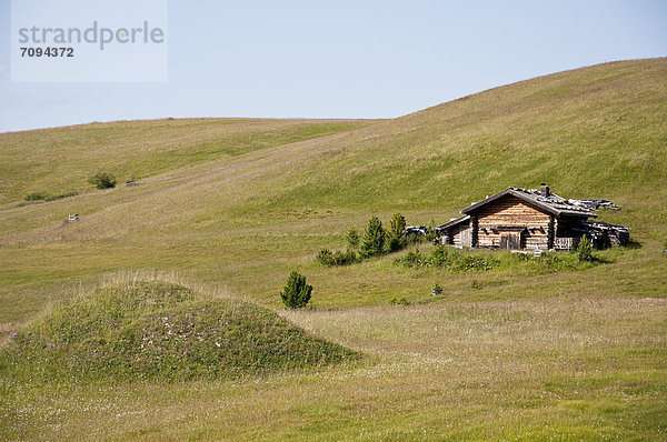 Italy  View of Seiser Alm  alpine meadow and alpine hut at South Tyrol