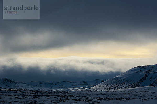 Winterlandschaft  Blick auf den Gletscher Vatnajökull  Hochland  Island  Europa