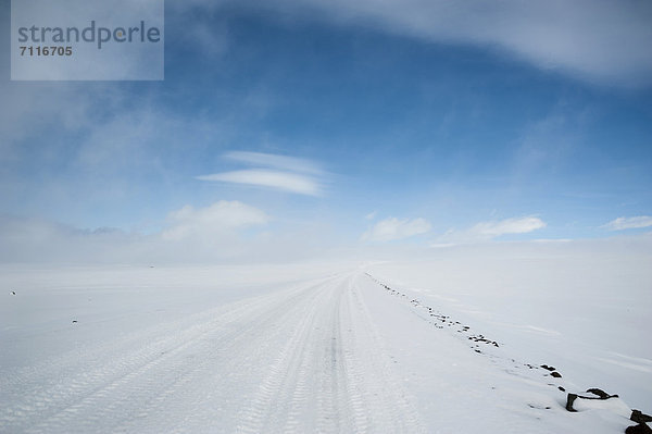 Reifenspuren im Schnee  Winterlandschaft  Gletscher Vatnajökull  Hochland  Island  Europa