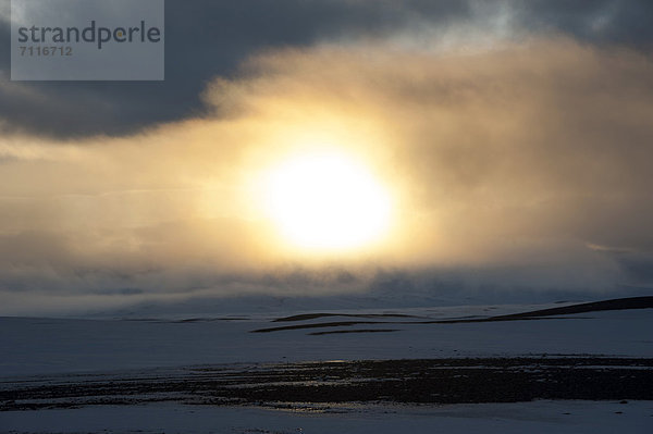 Winterlandschaft  Blick auf den Gletscher Vatnajökull  Hochland  Island  Europa