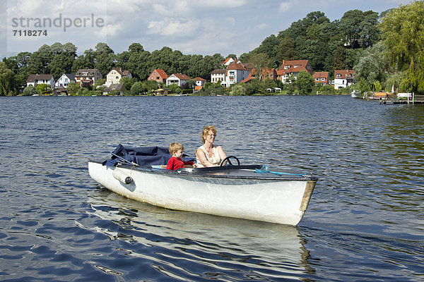 Boat tour on Ziegelsee Lake  Moelln  Schleswig-Holstein  Germany  Europe