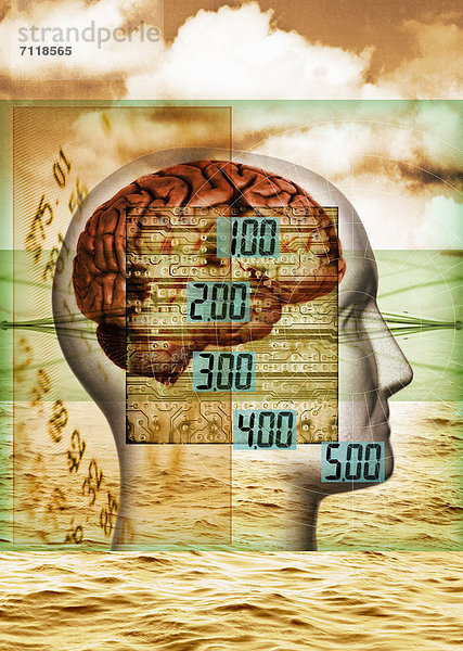 Digitale Zahlen auf einem Gehirn