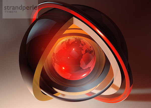 Abstrakter leuchtender roter Globus in der Mitte einer konzentrischen Kugel