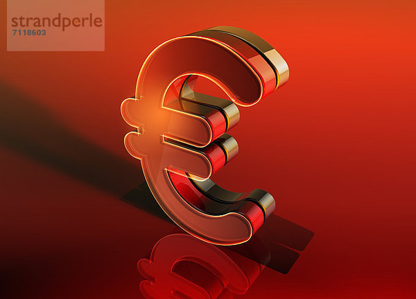 Leuchtend rotes dreidimensionales Eurozeichen vor rotem Hintergrund