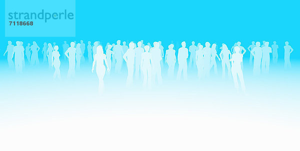 Silhouette einer Menschenmenge vor blauem Hintergrund