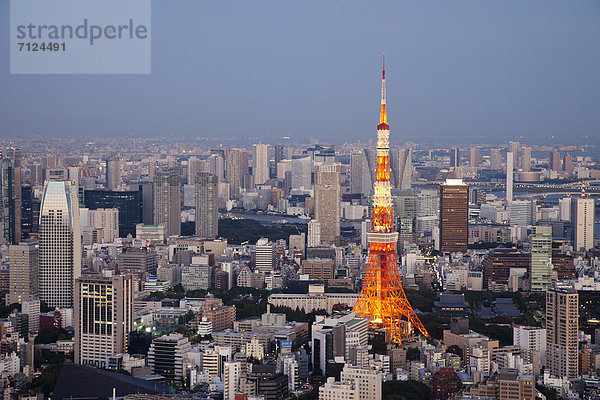 Skyline  Skylines  beleuchtet  Urlaub  Abend  Nacht  Reise  Großstadt  Tokyo  Hauptstadt  Turm  Ansicht  Roppongi  Luftbild  Fernsehantenne  Asien  Abenddämmerung  Japan  Tourismus