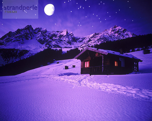 sternförmig  Europa  Berg  Winter  Abend  Nacht  Natur  Beleuchtung  Licht  Alpen  Mond  Österreich  Stimmung  Romantik  Tirol