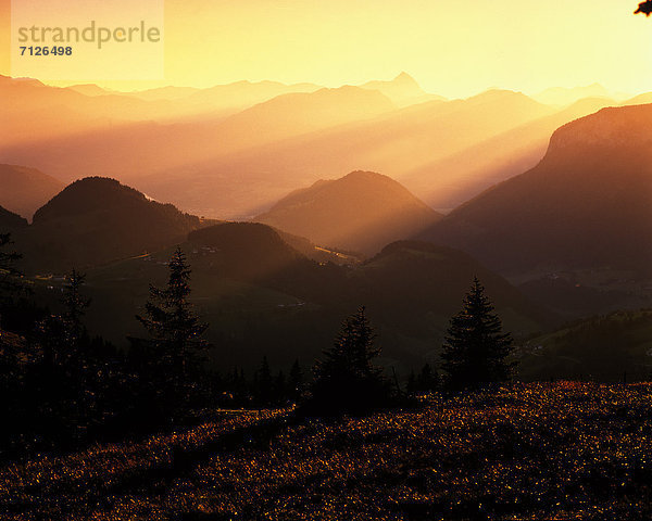 Landschaftlich schön  landschaftlich reizvoll  Europa  gelb  Beleuchtung  Licht  Himmel  Natur  Sonnenstrahl  Gegenlicht  Brandenberger Alpen  Rofangebirge  Österreich  Stimmung  Tirol