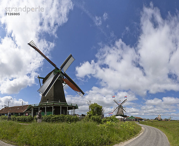 Windturbine  Windrad  Windräder  Europa  Wolke  Sommer  Feld  Wiese  Niederlande  Zaanse Schans
