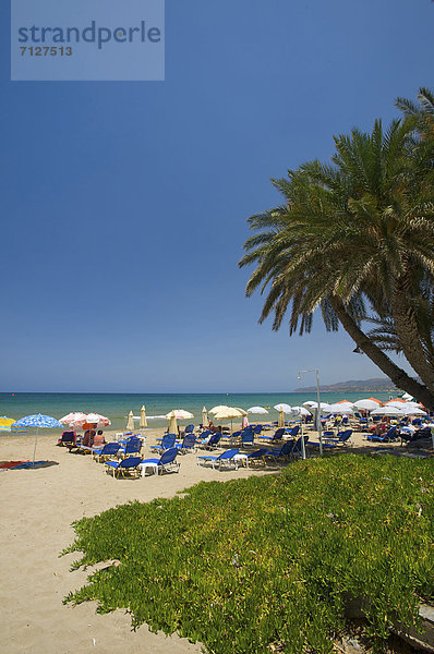 Hochformat Außenaufnahme Europa Tag europäisch Strand Küste Meer Insel Sandstrand Kreta Griechenland Mittelmeer freie Natur Palmenstrand