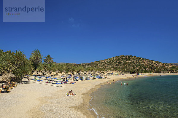 Außenaufnahme Europa Tag europäisch Strand Küste Meer Insel Sandstrand Kreta Griechenland Mittelmeer freie Natur Palmenstrand