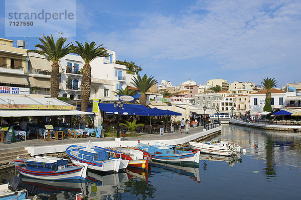 Außenaufnahme Europa Tag europäisch Stadt Meer Insel Ansicht Agios Nikolaos Kreta Griechenland Mittelmeer freie Natur