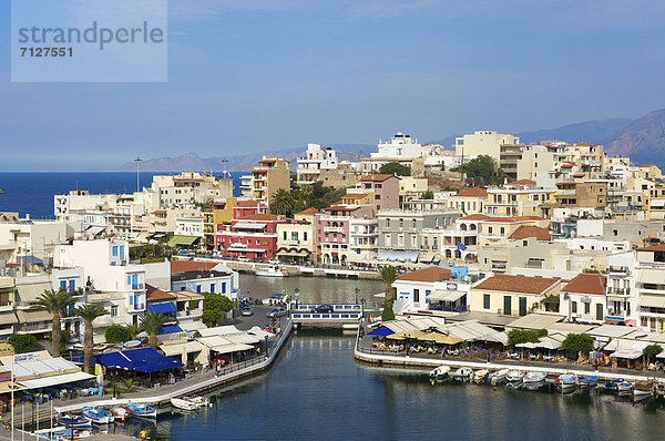 Außenaufnahme Europa Tag europäisch Stadt Meer Insel Ansicht Agios Nikolaos Kreta Griechenland Mittelmeer freie Natur