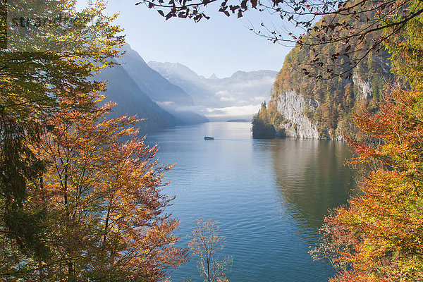 Nationalpark  Farbaufnahme  Farbe  Farbe  Farben  Wasser  Berg  See  Nebel  Herbst  Bayern  Berchtesgaden  Deutschland  Stimmung  Oberbayern