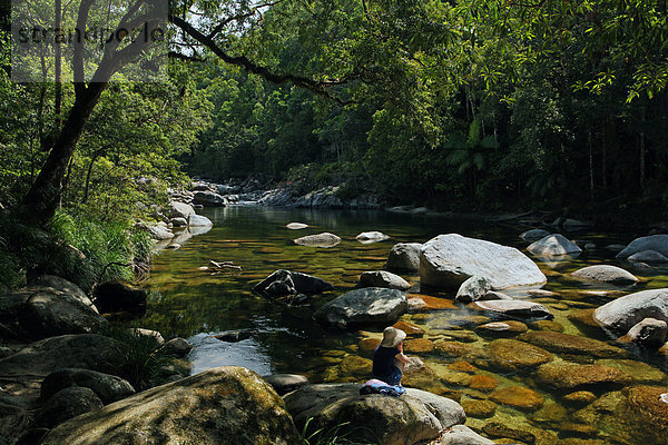 Nationalpark  Wasser  Stein  Urlaub  Entspannung  ruhen  gehen  Natur  Pflanze  Fluss  Bach  schwimmen  Schlucht  Wald  Regenwald  Feuchtgebiet  Australien  alt  Port Douglas  Queensland  Rest  Überrest