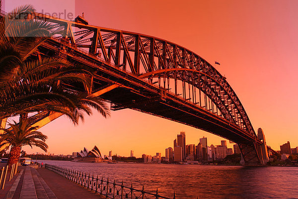 Sehenswürdigkeit Wasser Hafen Reise Sonnenuntergang Stadt Großstadt Brücke Australien Luna Park Metropole New South Wales Oper Sydney Tourismus