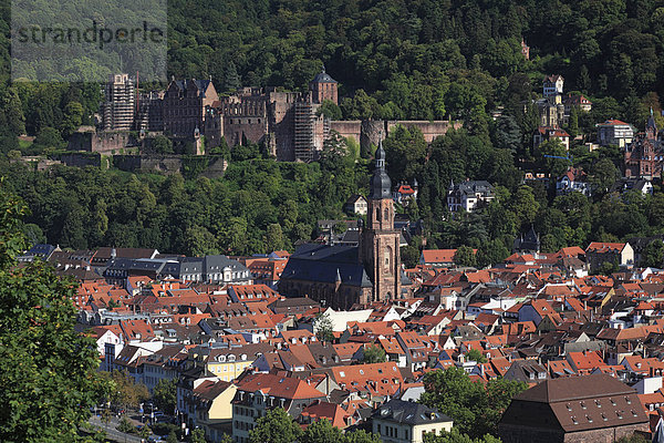 Naturschutzgebiet  Burgruine  Panorama  Ansicht  Altstadt  Baden-Württemberg  Schotterstrasse  Deutschland  Heidelberg