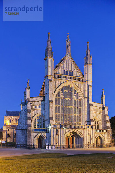 beleuchtet  Urlaub  britisch  Großbritannien  Reise  Kathedrale  winchester  Nacht  England  Tourismus