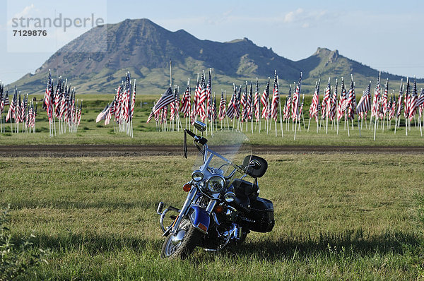 Vereinigte Staaten von Amerika  USA  Amerika  fahren  Fahne  Nordamerika  Wiese  Motorrad  Harley Davidson  Freiheit  mitfahren  South Dakota