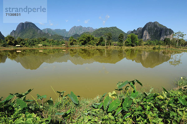 Landschaftlich schön  landschaftlich reizvoll  Berg  Landschaft  See  Natur  Asien  Laos