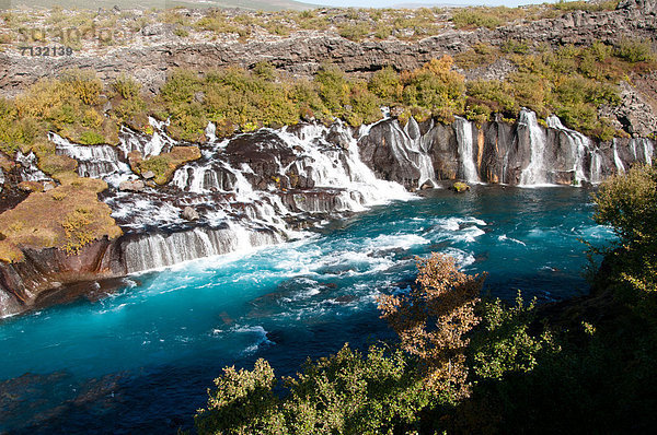 Wasser  Europa  Natur  fließen  Fluss  Wasserfall  Hraunfossar  Island
