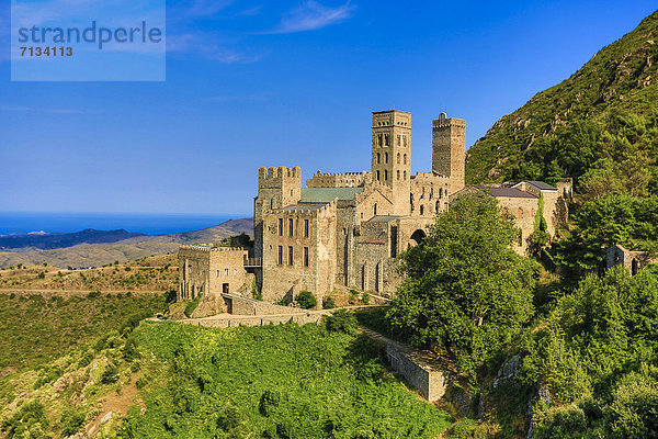 Mittelalter Europa folgen Küste Architektur Turm Katalonien Costa Brava Girona Kloster alt Spanien